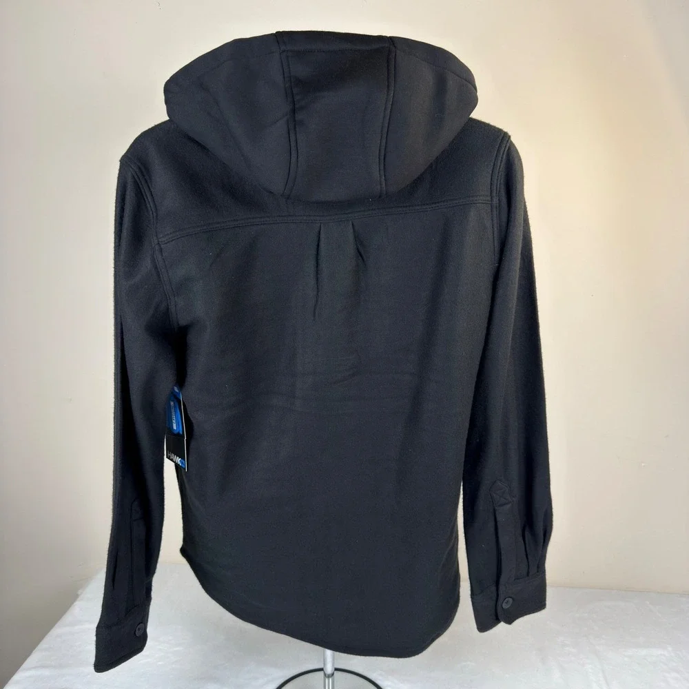Tony Hawk Mens Polar Fleece Hooded Shacket Black Button Front Jacket Medium NEW
